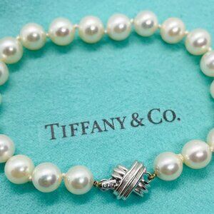 Tiffany & Co. Signature X 18K White Gold Pearl Bracelet 7.25"